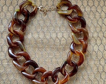 Tiger Eye Tortoise Shell Leopard Chunky Chain Lucite Link Housewife Resin Statement Necklace Additional Colors Available