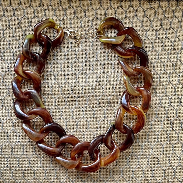 Tiger Eye Tortoise Shell Leopard Chunky Chain Lucite Link Housewife Resin Statement Necklace Additional Colors Available