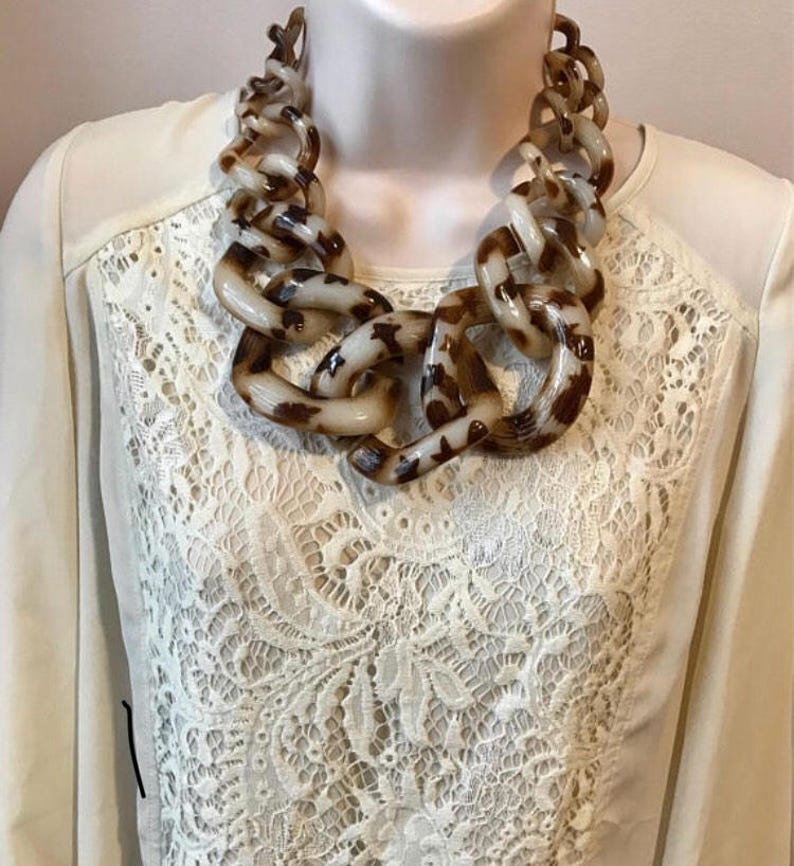 Fall Orange Red Translucent Resin Chunky Chain Lucite Link Housewife Resin Statement Necklace Additional Colors Offered