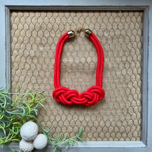 Sailor Red Nautical Rope Knot Statement Knotted Bib Necklace