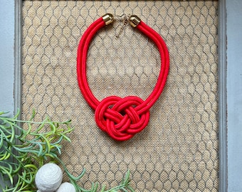 Sailor Red Nautical Knotted Rope Knot Statement Necklace