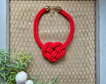 Sailor Red Nautical Knotted Rope Knot Statement Necklace