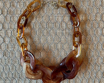 Tortoise Shell Chunky Chain Lucite Link Housewife Resin Statement Necklace Additional Colors Available