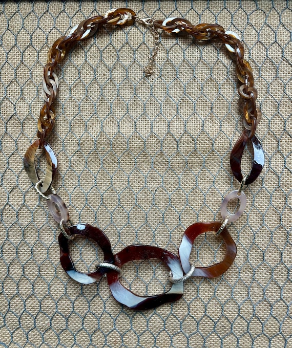 Brown Tortoise Beige Cream Marbled Tortoise Shell Chunky Chain