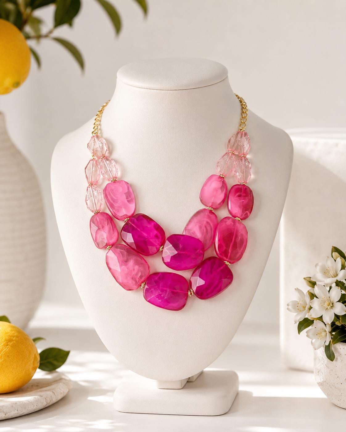 Pink Multi Layered Necklace - Etsy