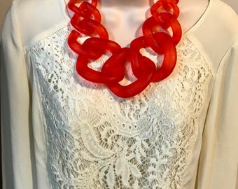 Fall Orange Red Translucent Resin Chunky Chain Lucite Link Housewife Resin Statement Necklace Additional Colors Offered