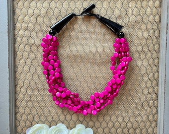 Unique Hot Pink Fuchsia Multi Strand Bubble Bead Bib Cascade Statement Necklace More Colors