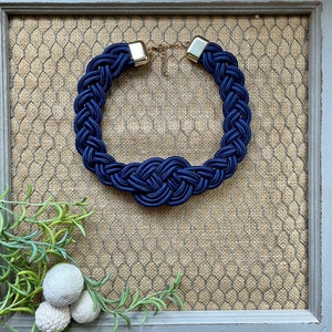 Light Grey Nautical Rope Knot Braided Statement Necklace
