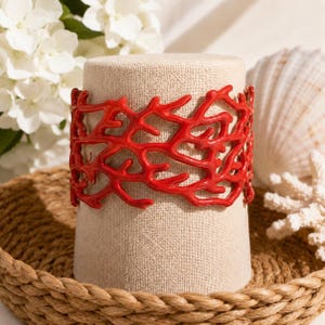 Crimson Reef Red Coral Branch Cuff Bracelet | Bold Coastal Statement Bracelet | Lightweight Resin Openwork Bangle | Beach Vacation Jewelry