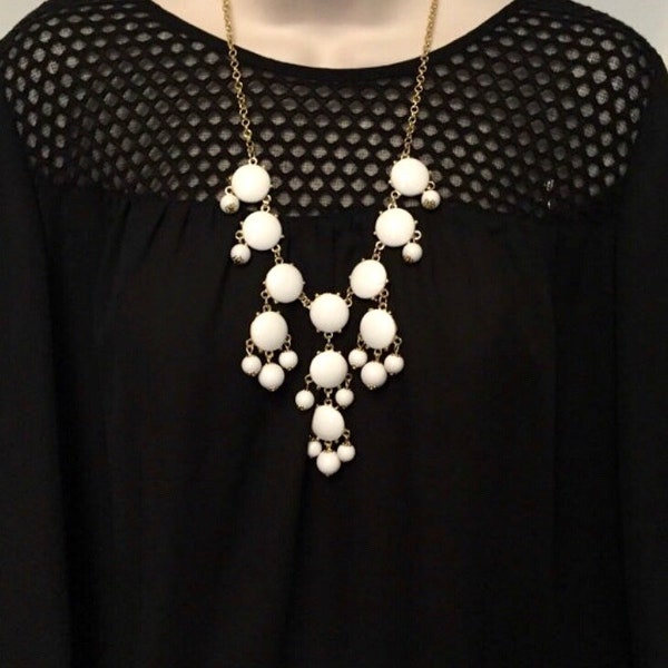 White Bubble Bib Beaded Chandelier Statement Necklace More Colors