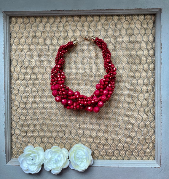 Beaded crochet statement necklace with crimson red, cardin… | Flickr