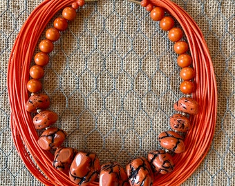 Orange Red Black Multi Strand Bubble Braided Bead Bib Cascade Chunky Statement Necklace More Colors