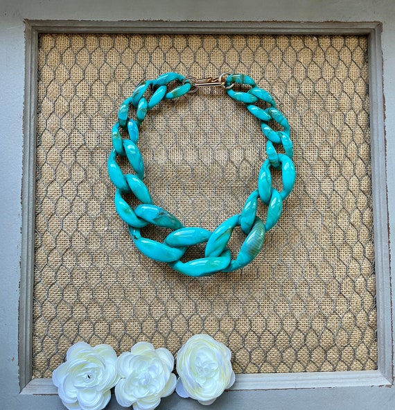 Turquoise Marbled Blue Aqua Tortoise Shell Chunky Chain Lucite