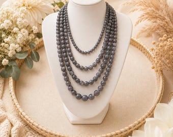 Gray or Red Multi-Strand Beaded Statement Necklace | Layered Boho Necklace | Neutral Statement Jewelry | Chunky Bead Necklace