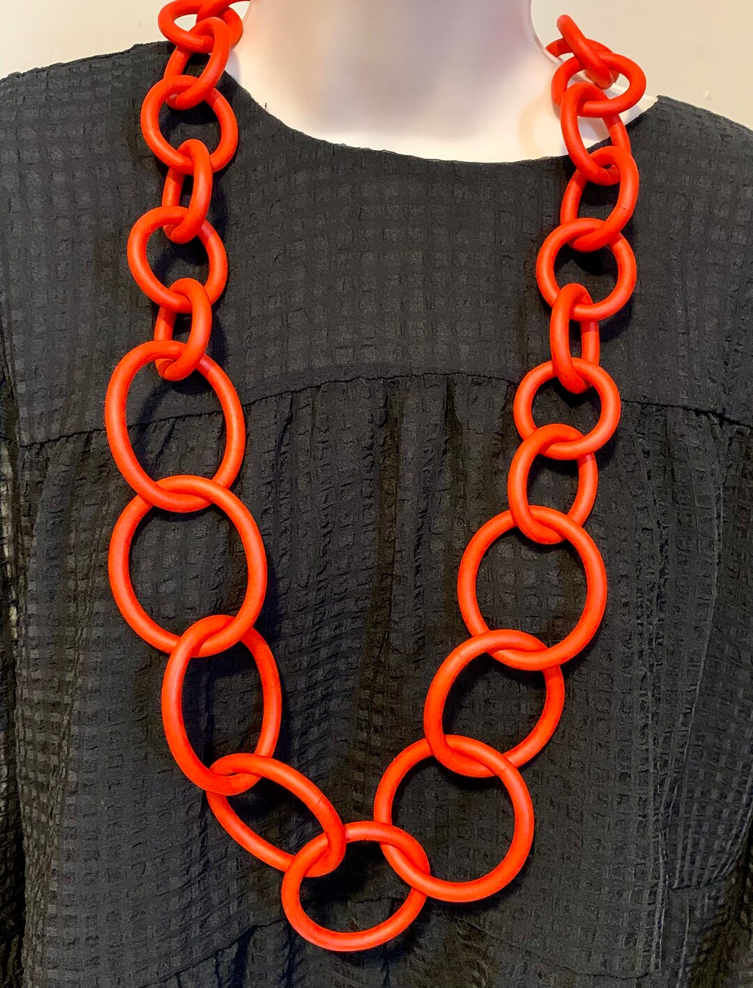 Red Matte Rubber Chunky Chain Link Statement Necklace More Colors ...