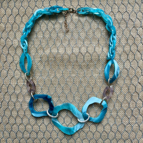 Turquoise Blue Marbled Tortoise Shell Chunky Chain Lucite Link