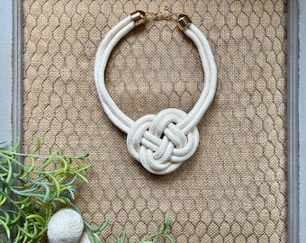 White Nautical Rope Knot Statement Necklace Additional Colors