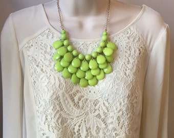 Apple Green Neon Neo Green Bubble Bib Beaded Chandelier Layered Statement Necklace with Matching Earrings