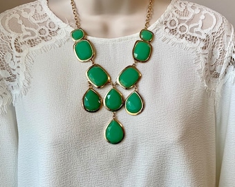 Teal Mint Green Bubble Bib Beaded Chandelier Statement Necklace more colors