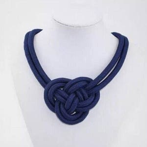 Dark Navy Blue Nautical Knotted Rope Knot Statement Necklace Additional Colors