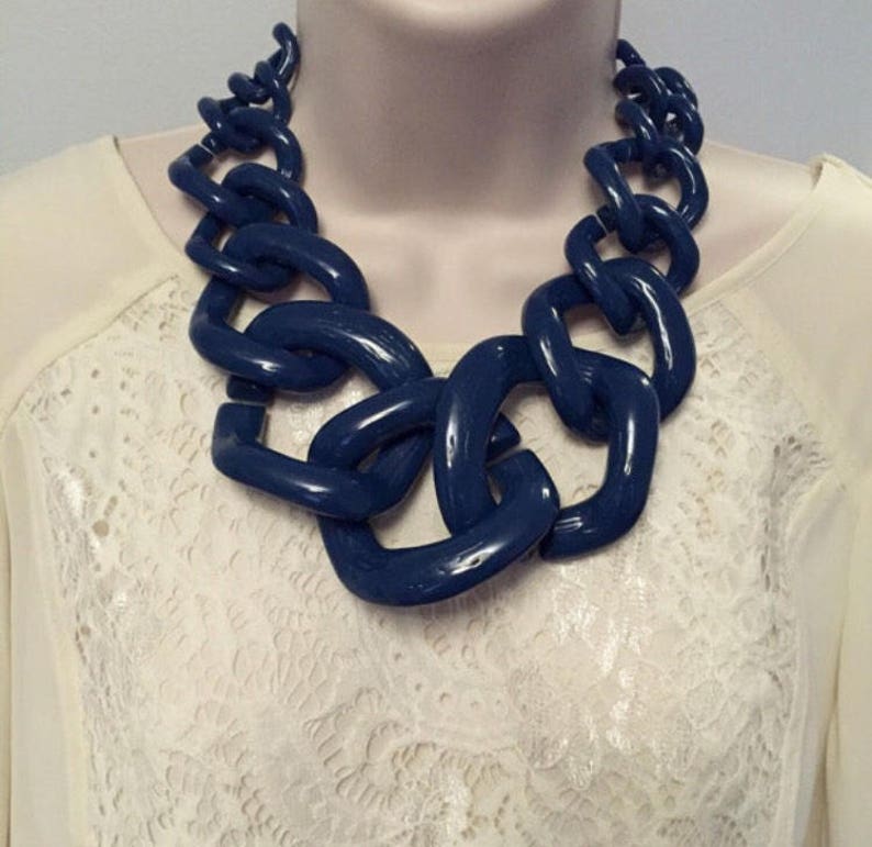 Fall Orange Red Translucent Resin Chunky Chain Lucite Link Housewife Resin Statement Necklace Additional Colors Offered