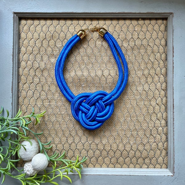 Snorkel Royal Blue Nautical Knotted Rope Knot Statement Necklace Additional Colors