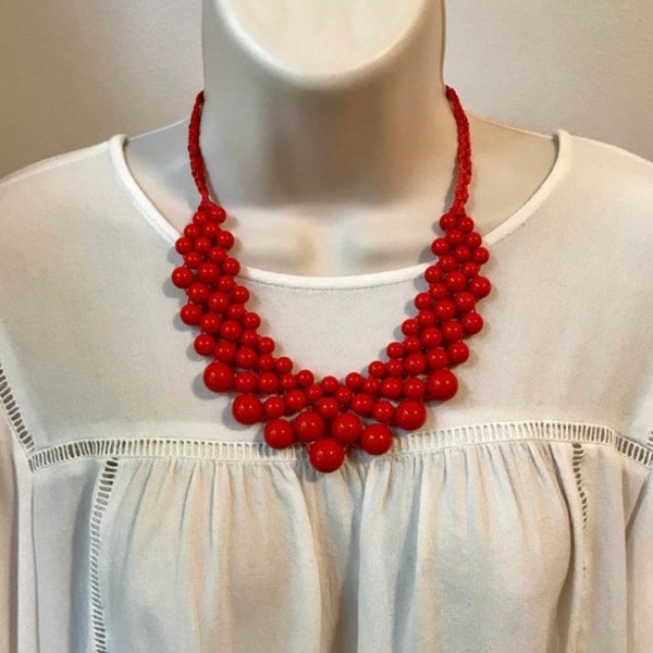 Fiesta Holiday Apple Red Bubble Bib Beaded Cascade Chandelier Statement Necklace More Colors