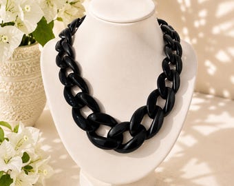 Black Chunky Chain Lucite Link Housewife Resin Statement Necklace Additional Colors Available