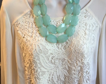 Jewel Tone Mint Green Multi Strand Bubble Beaded Bib Cascade Statement Necklace More Colors