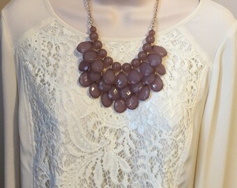 Grey purple lavender  Bib Beaded Chandelier Layered Statement Necklace with matching Earrings