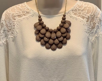 Grey Bubble Bib Beaded Chandelier Layered Statement Necklace with Free Matching Earrings More Colors