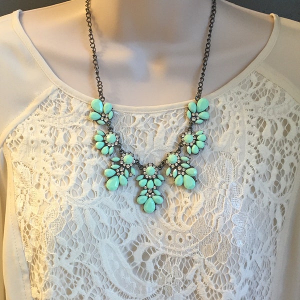 Mint Green Crystal Sparkle Chandelier Statement Necklace More Colors