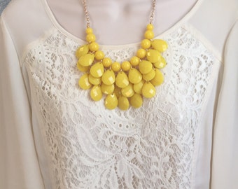 Buttercup Yellow Teardrop Bubble Bib Beaded Chandelier Statement Necklace More Colors