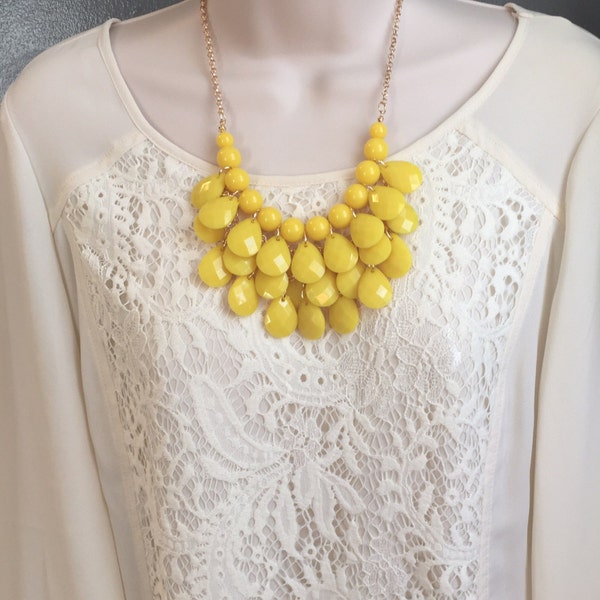 Buttercup Yellow Teardrop Bubble Bib Beaded Chandelier Statement Necklace More Colors