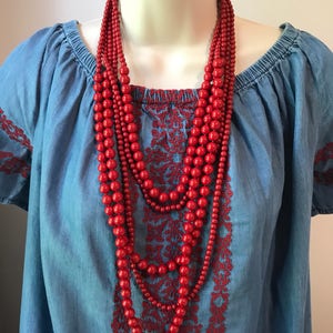 Red Multi Strand Bubble Bead Bib Cascade Statement Necklace More Colors