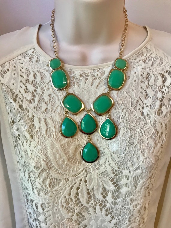 Teal Mint Green Bubble Bib Beaded Chandelier Statement Image 0