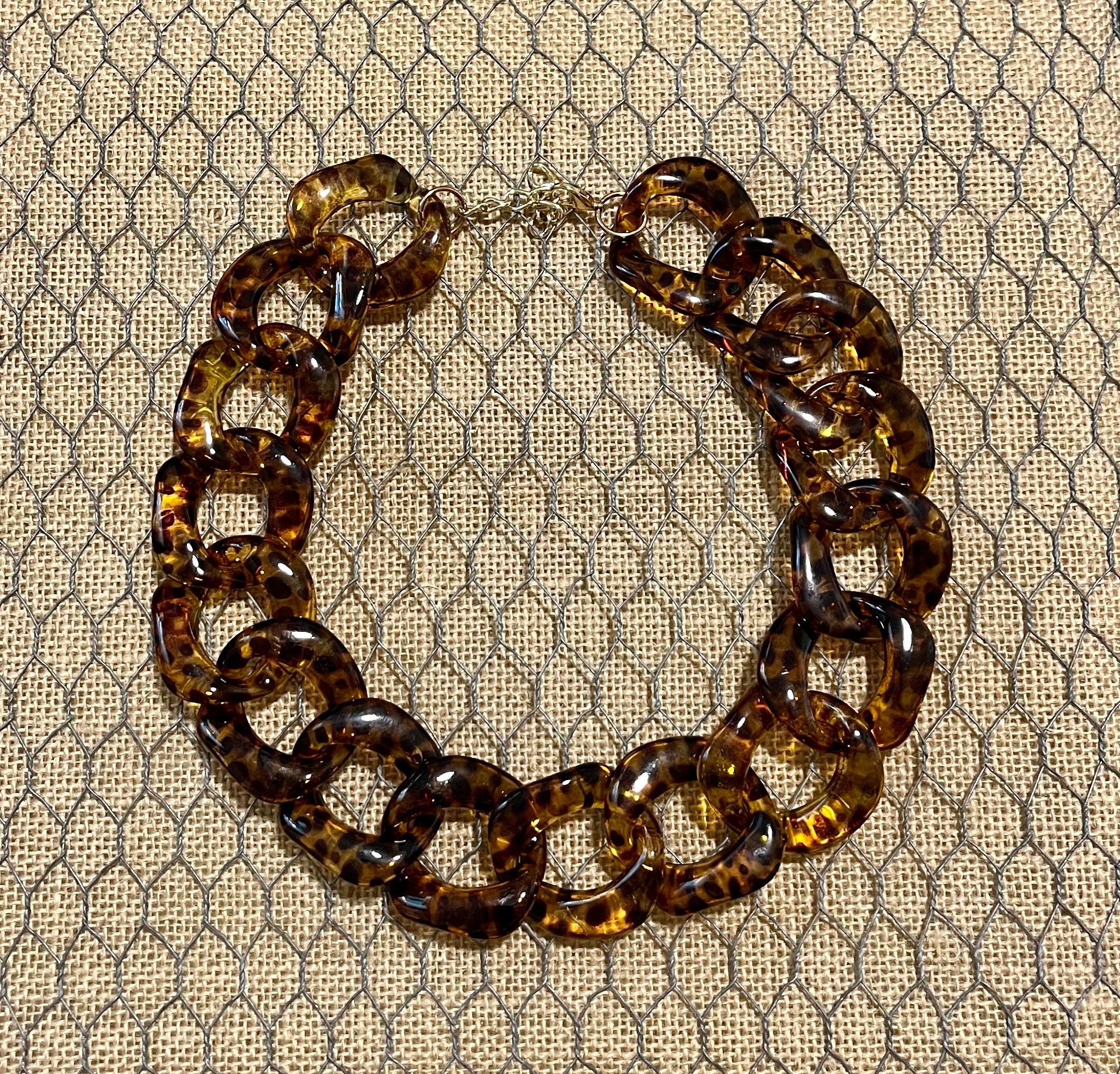Tortoise Shell Leopard Chunky Chain Lucite Link Housewife Resin