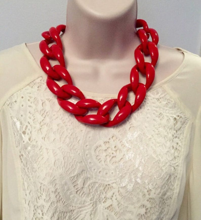 Navy Blue Chunky Chain Lucite Link Housewife Resin Statement Necklace Additional Colors Available image 4