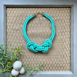 Mint Green Seafoam Green Nautical Knotted Rope Sailor Knot Statement Braided Necklace