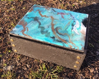 Aqua & Gold Resin Art Box