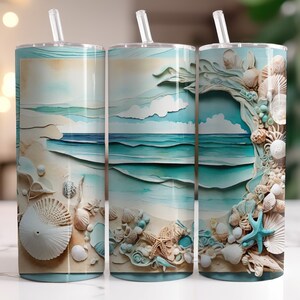 Seashells On Beach - Nautical - Instant Download Graphic -  20oz Skinny Tumbler Wrap