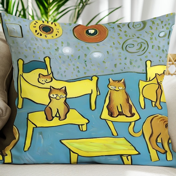 Cats In The Style of Vincent Van Gogh - Sublimation Design -  Instant Download Digital Graphic, Use on Pillows, Bags, Etc