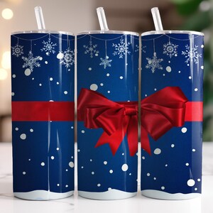Blue Gift With Red Bow - Instant Download Graphic -  20oz Skinny Tumbler Wrap & More