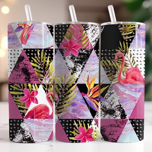 Flowers On Triangles - Instant Download PNG - Sublimation 20oz Skinny Tumbler Wrap
