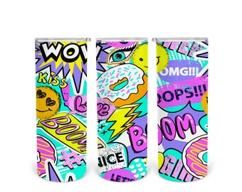 Fun Pop Art Words - Instant Download Graphic -  20oz Skinny Tumbler Wrap & More