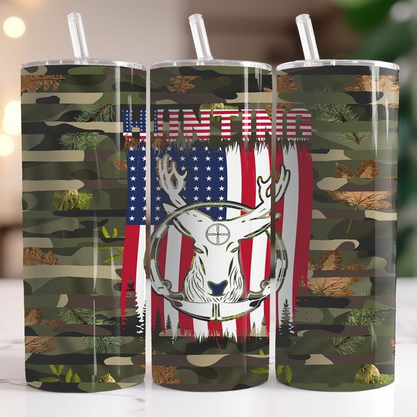 Deer Hunting On US Flag Camo Graphic Instant Download PNG  20oz Skinny Tumbler Wrap T Shirt Hat Cap And  More Sublimation