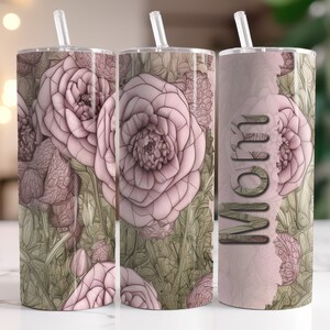 Mom Vintage Muted Color Flowers -  Original OOAK Design - Instant Download Graphic - Sublimation 20oz Skinny Tumbler Wrap