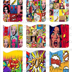 9グラフィックポップアートカードホルダー電話iPhoneウォレットIDクレジットカードキャディケーススマートアクセサリーインスタントダウンロードグラフィック