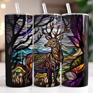 Deer In Stainglass Deisgn - Instant Download Graphic - Sublimation 20oz Skinny Tumbler Wrap