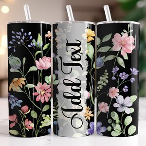 Spring Flowers On Black Background - Add Your Own Text - Instant Download Graphic - Sublimation 20oz Skinny Tumbler Wrap